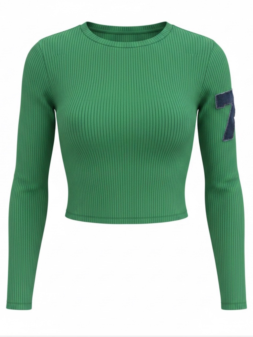 Green Ribbed Long Sleeve Crop Top